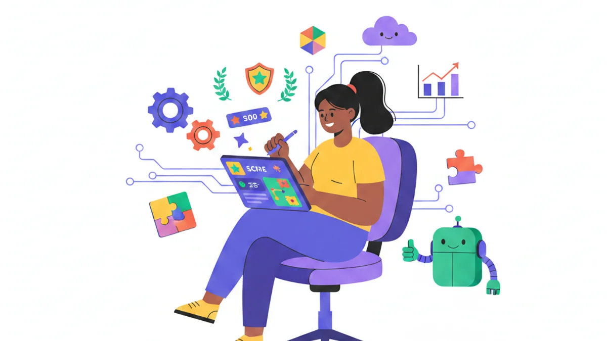 Gamification in recruitment — candidate completing a gamified assessment challenge on a laptop or a tablet. The main photo should be on full horizontal length and middle aligned vertically.